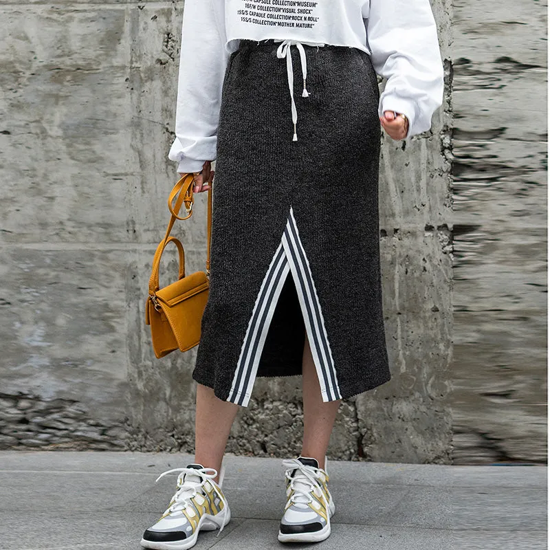 8GIRLS KNITTED MIDI SKIRT WITH SPLIT