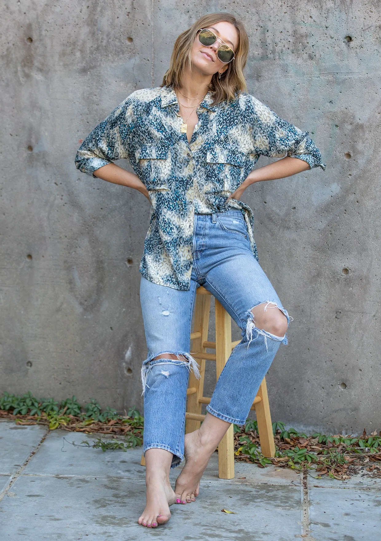 Animal Print Long Sleeve Button Up Fall Top