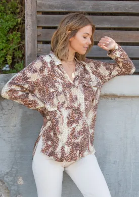 Animal Print Long Sleeve Button Up Fall Top