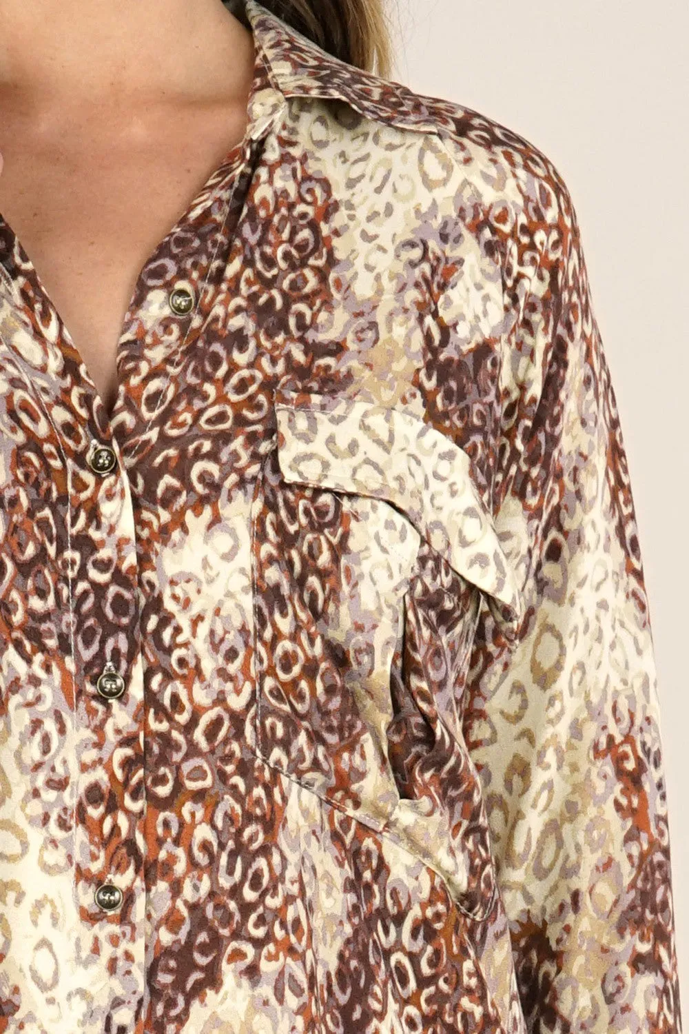 Animal Print Long Sleeve Button Up Fall Top