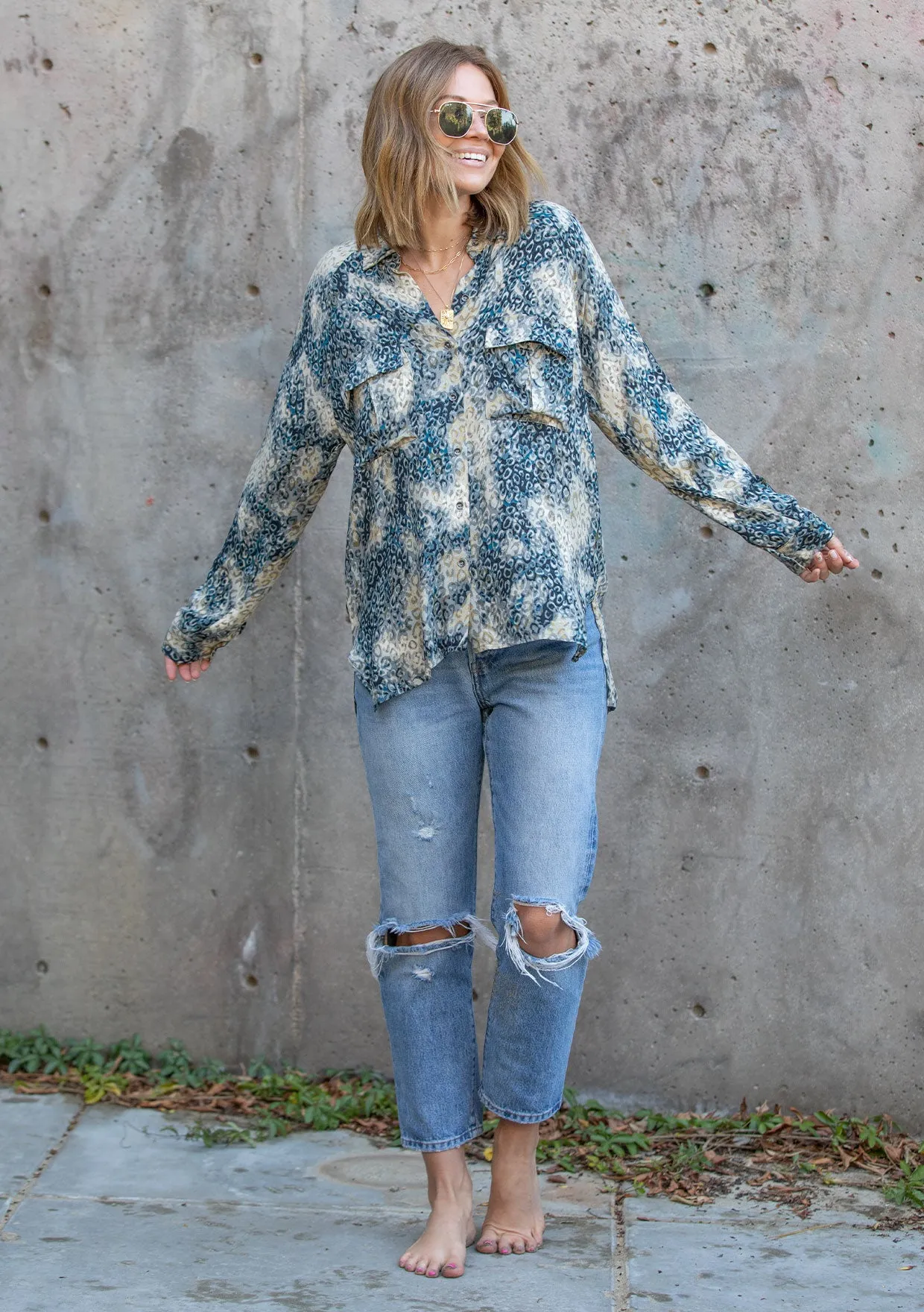 Animal Print Long Sleeve Button Up Fall Top