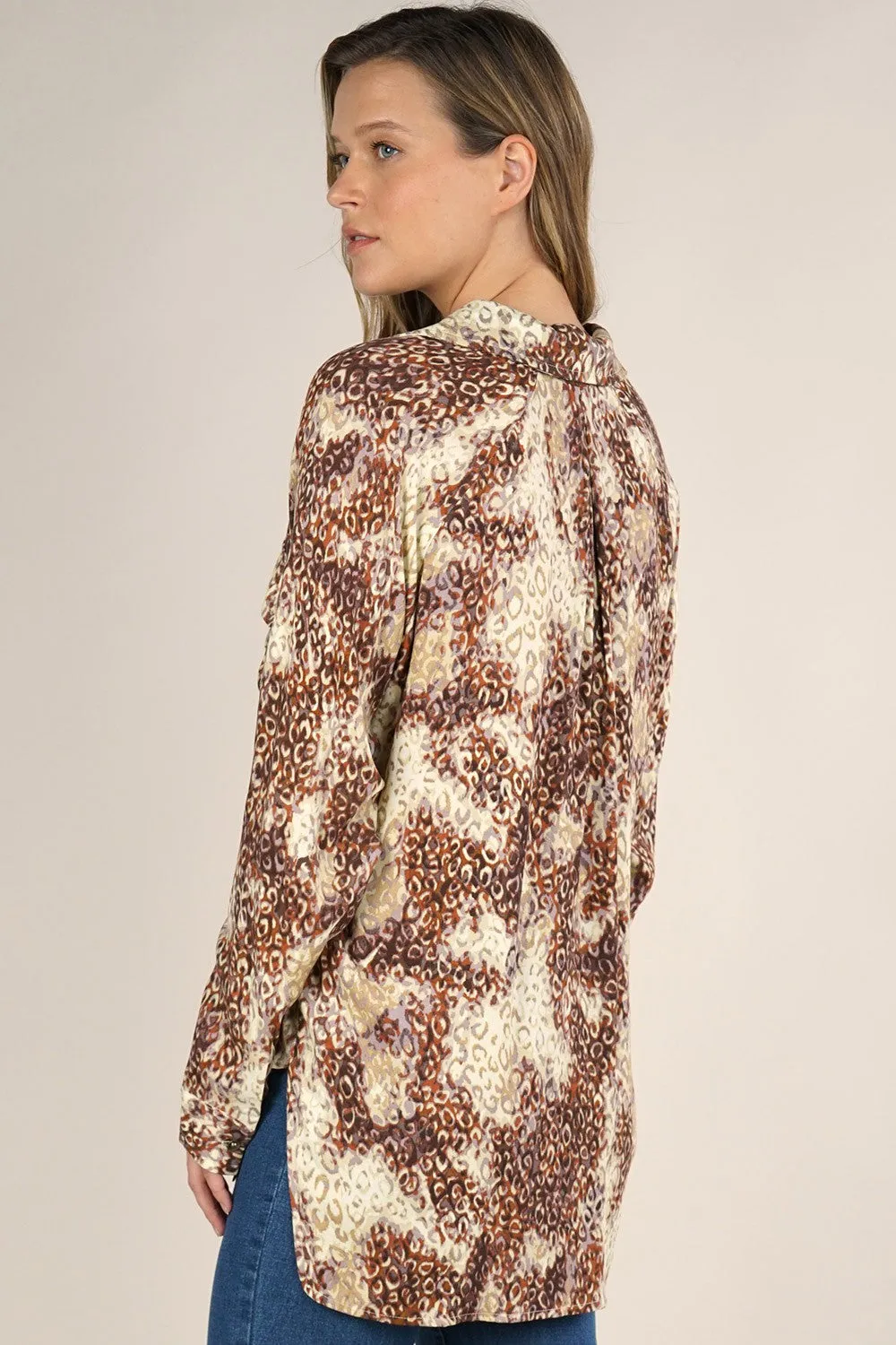 Animal Print Long Sleeve Button Up Fall Top