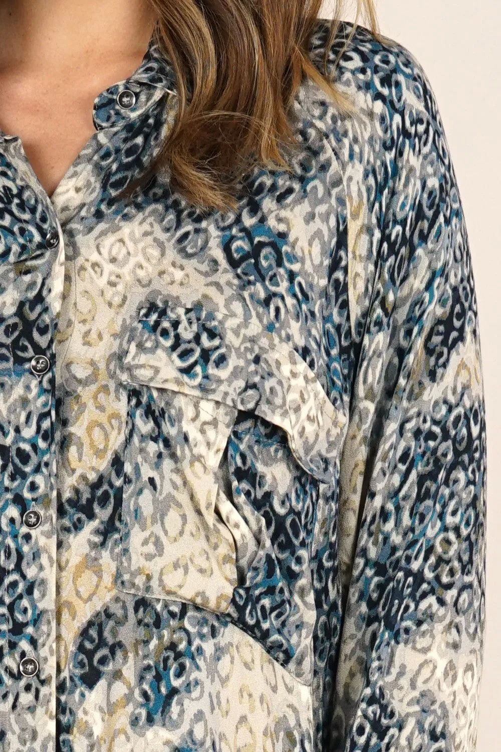 Animal Print Long Sleeve Button Up Fall Top