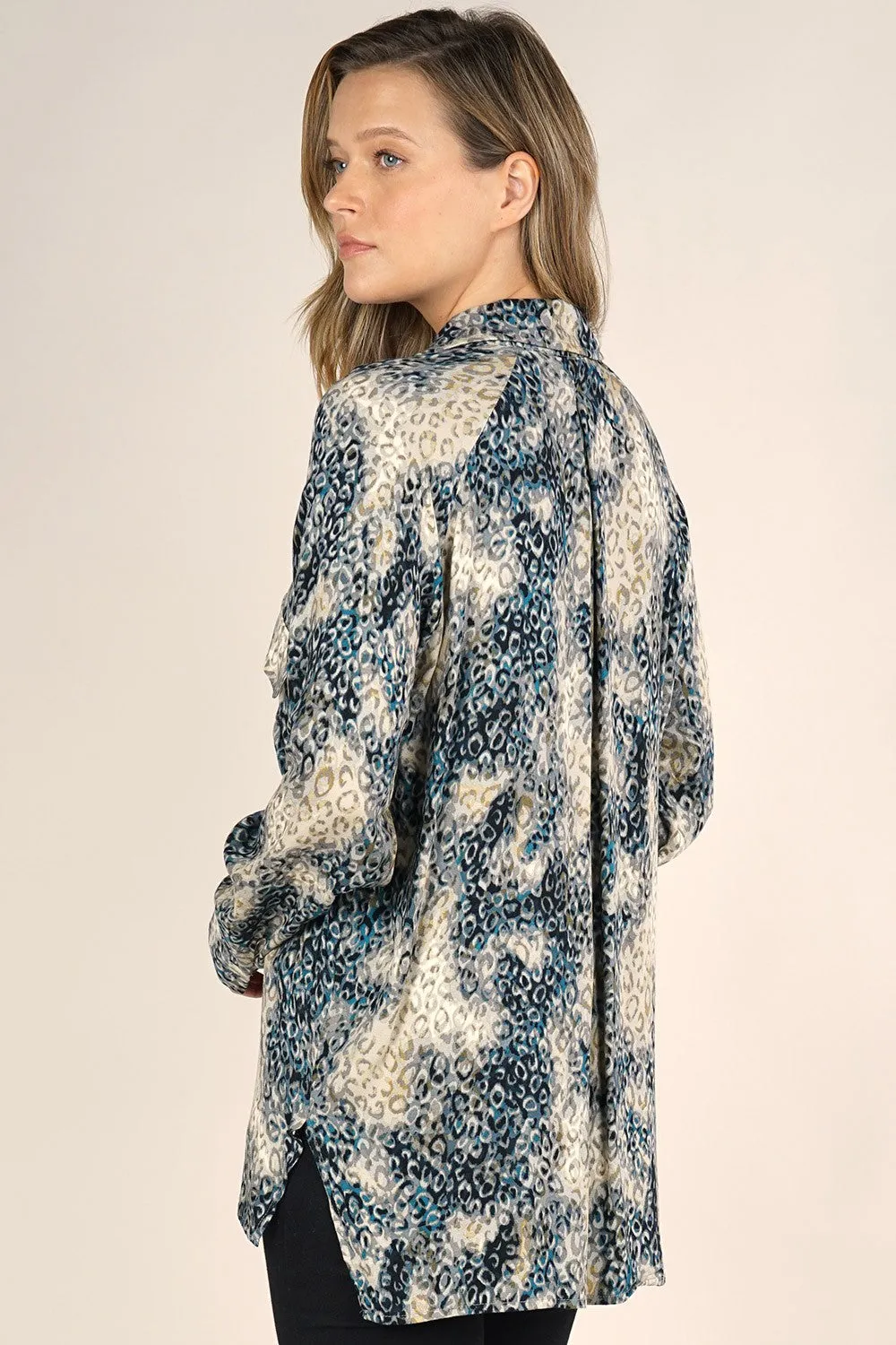 Animal Print Long Sleeve Button Up Fall Top