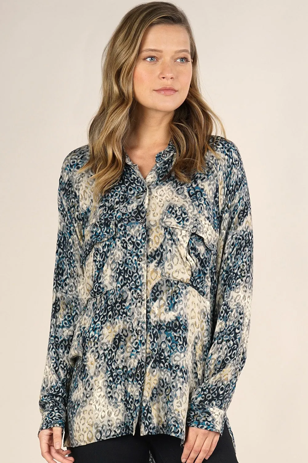 Animal Print Long Sleeve Button Up Fall Top