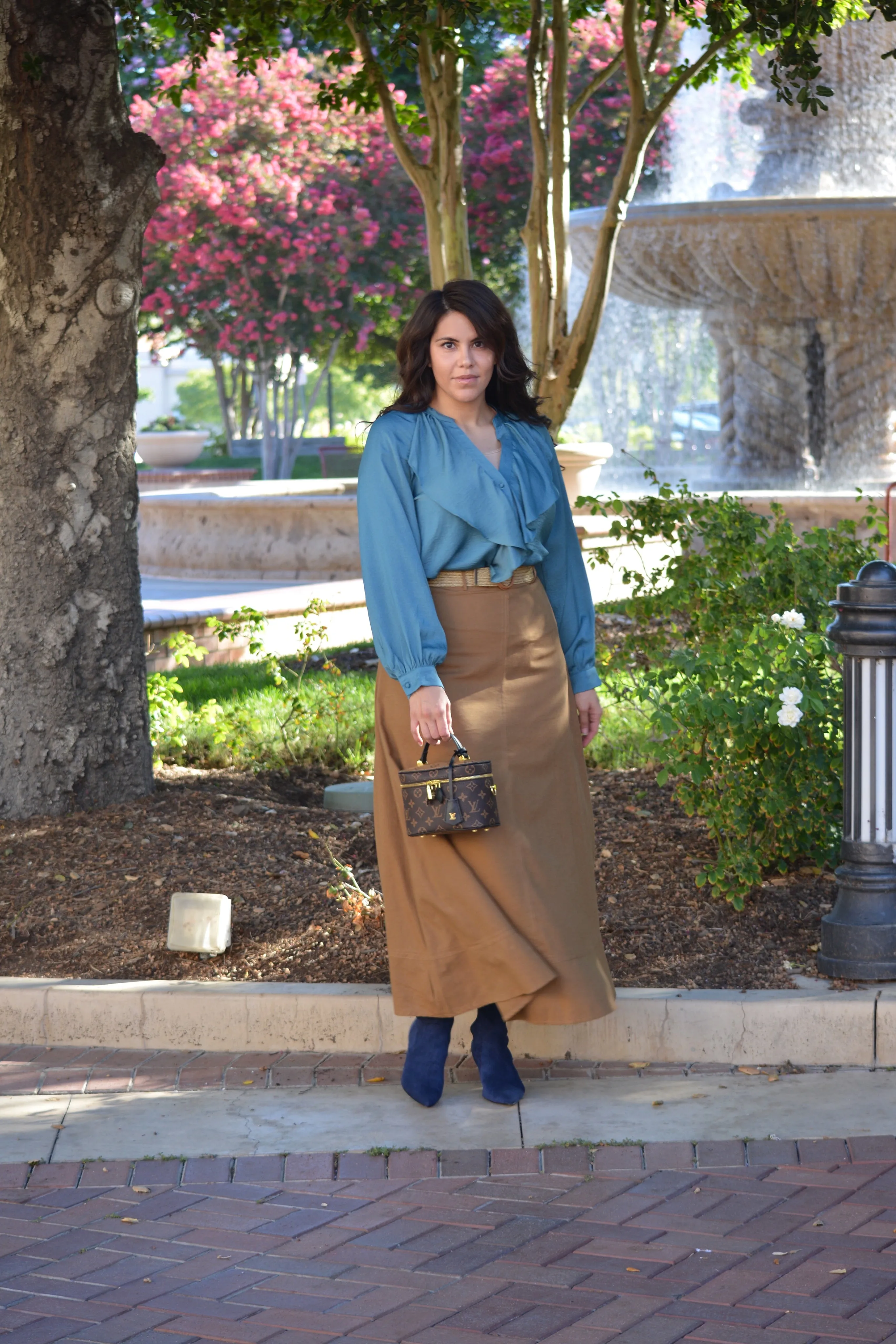 Annabel Brown Linen Maxi Skirt (with belt)