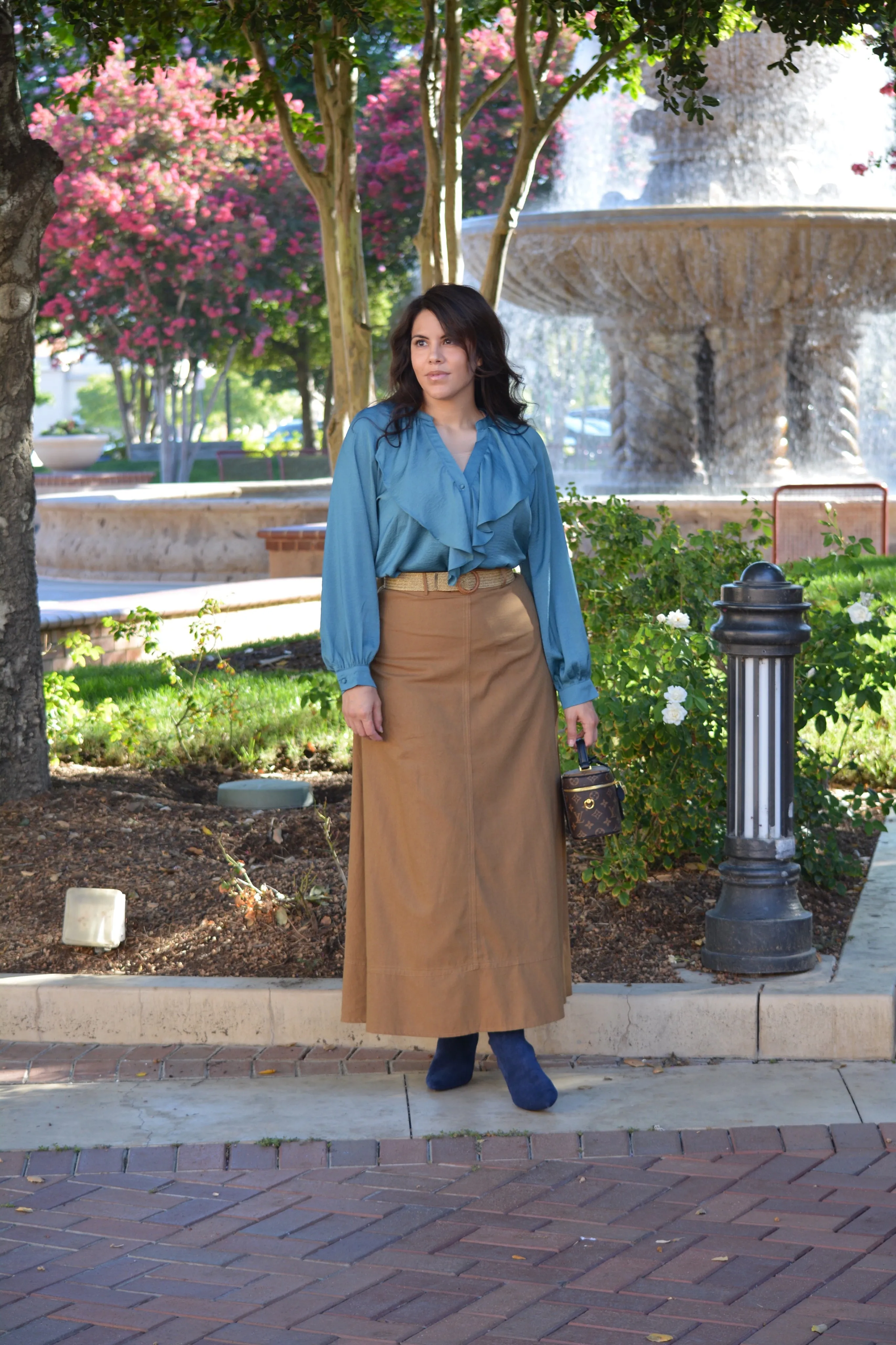 Annabel Brown Linen Maxi Skirt (with belt)