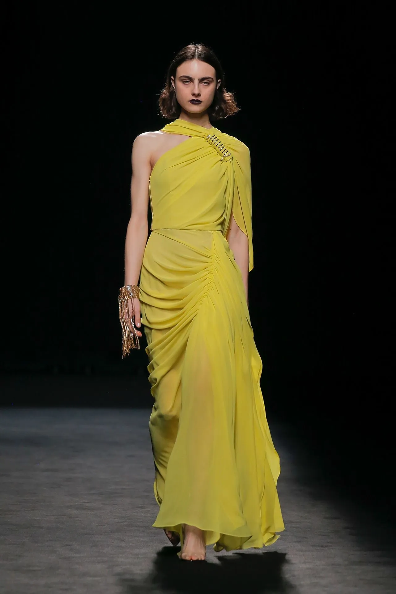 Asymmetric Draped Fit-and-Flare Dress