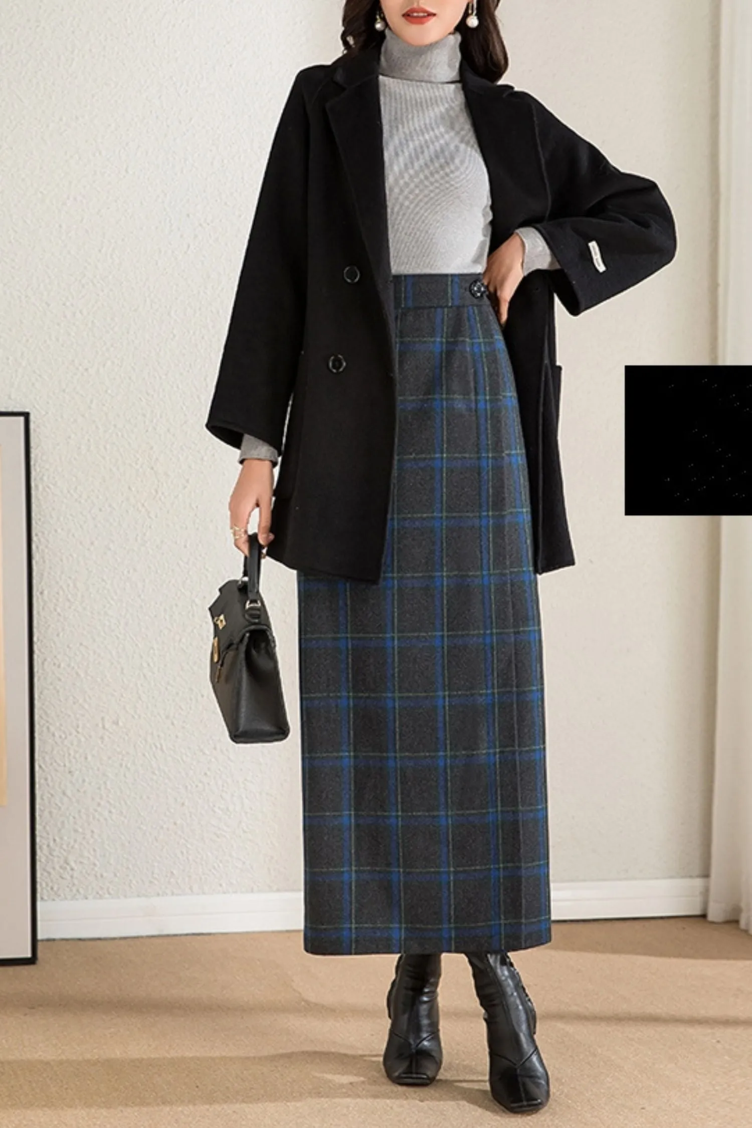 autumn and winter plaid one-piece wool skirt C4275