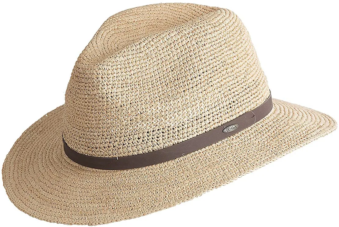 B Scala Fine Crochet Raffia Safari Hat with Leather Band,    Style# MR42