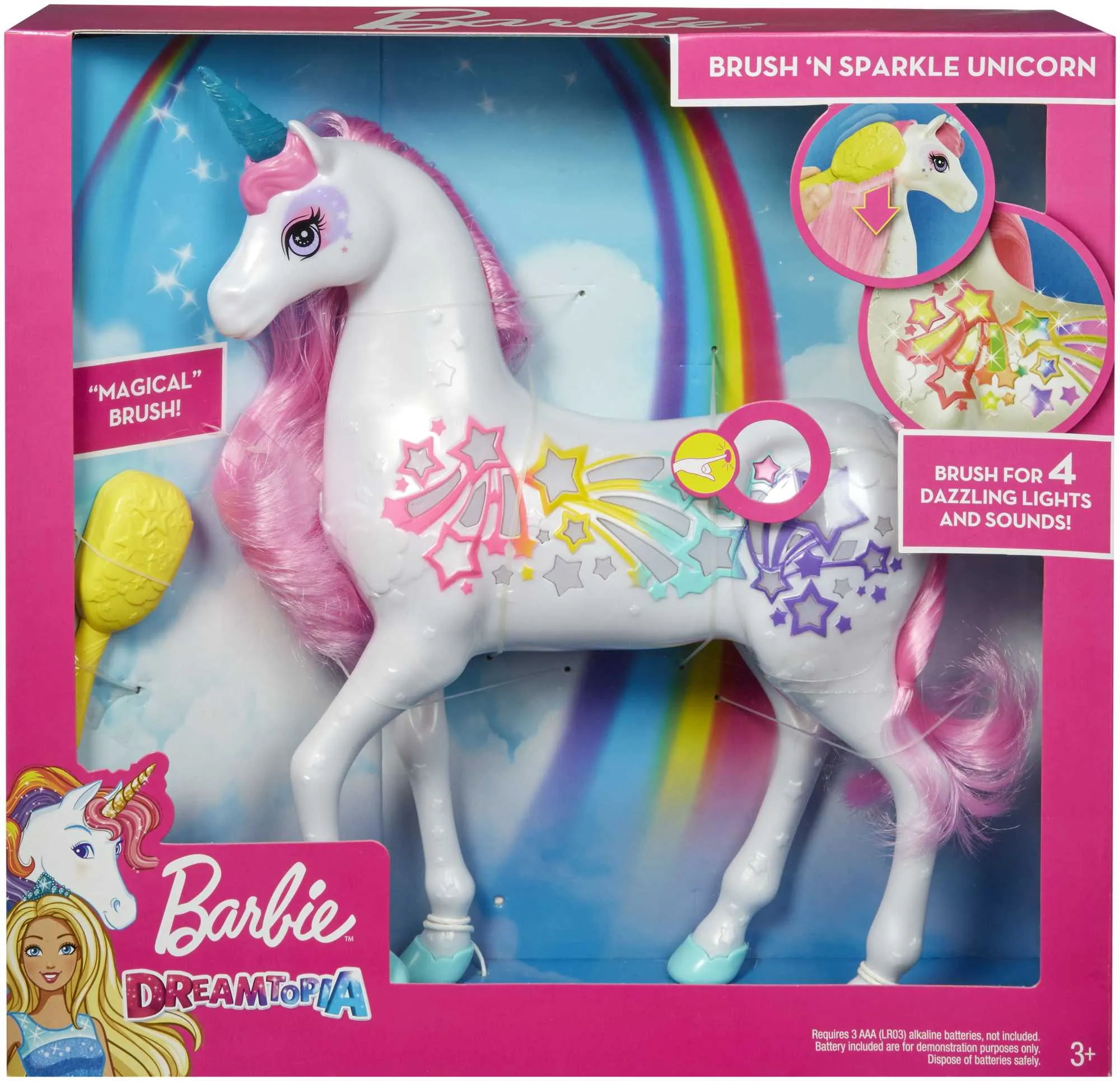 Barbie Dreamtopia Brush ‘n Sparkle Unicorn With Lights And Sounds, White With Pink Mane And Tail
