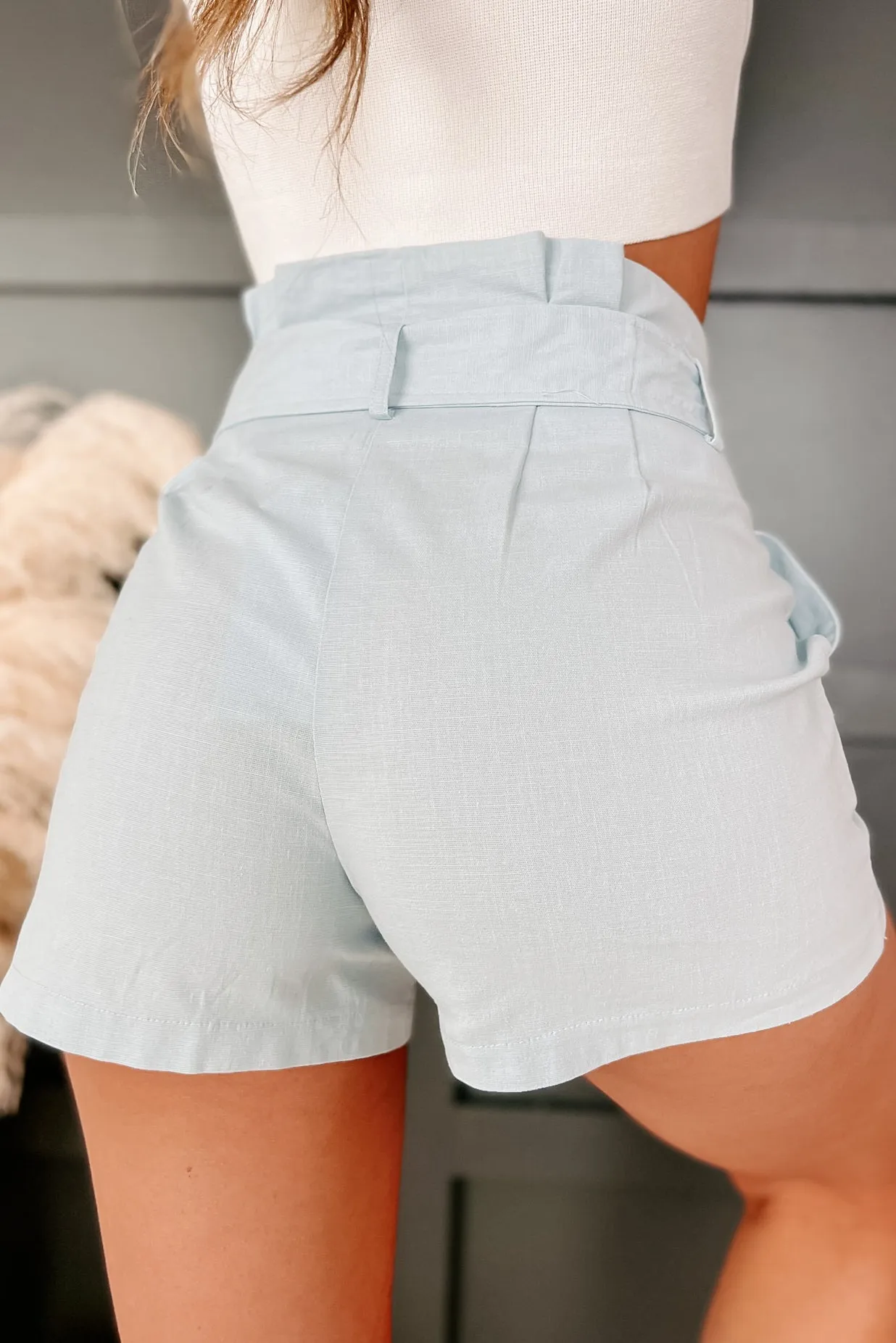 Believe In The Dream Linen Paperbag Shorts (Baby Blue)