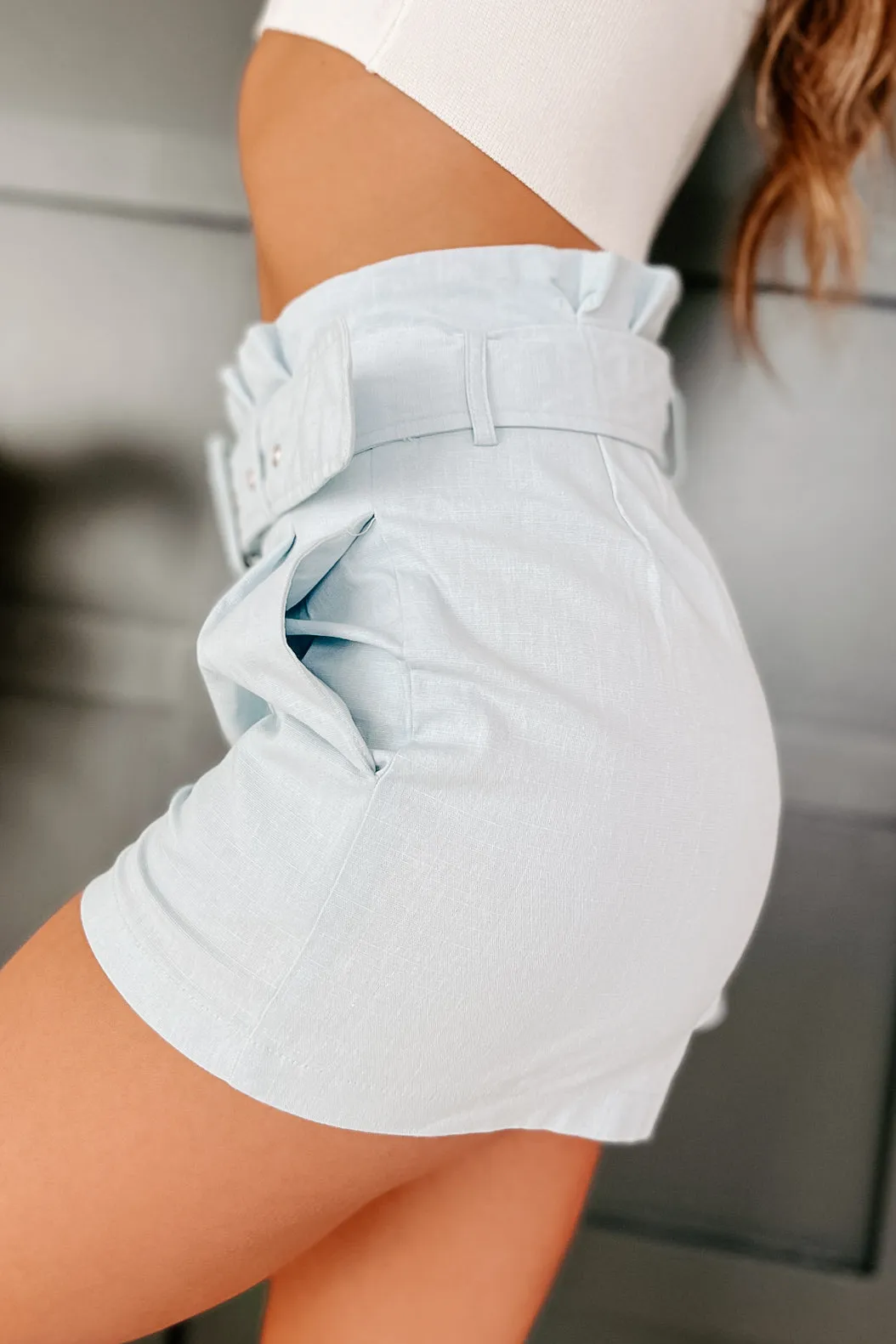 Believe In The Dream Linen Paperbag Shorts (Baby Blue)