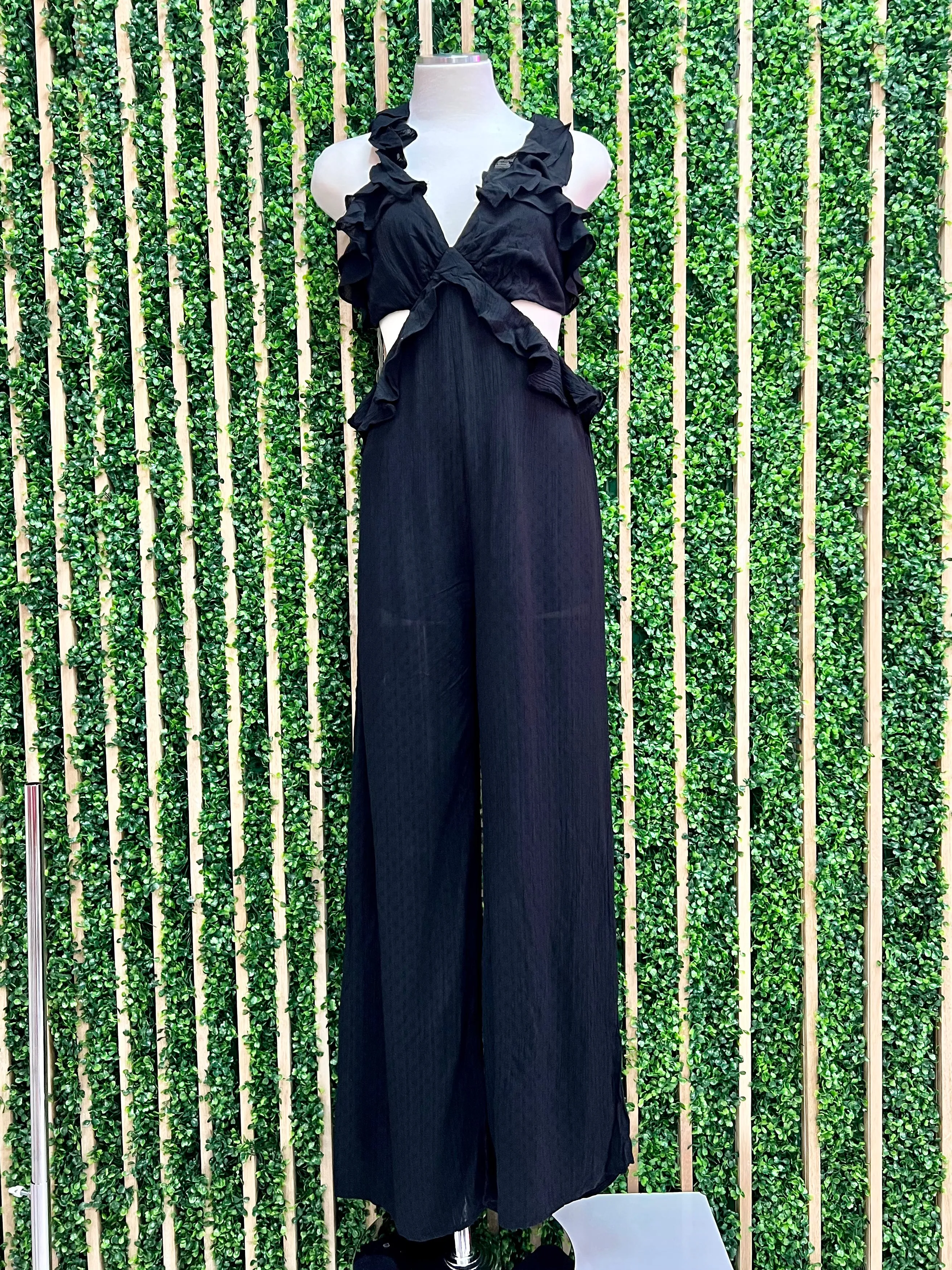 Black Ruffled Cutout Jumpsuit