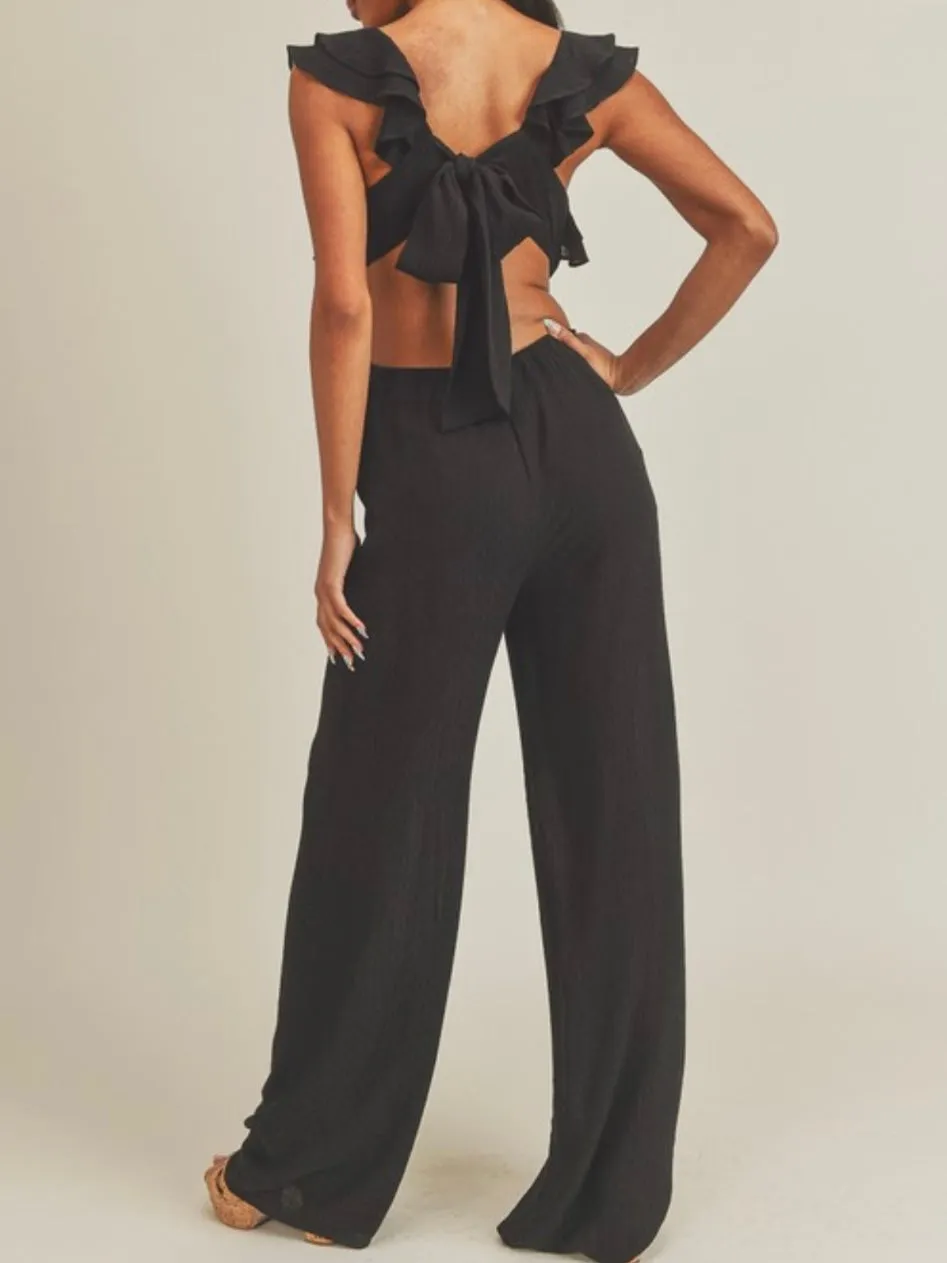 Black Ruffled Cutout Jumpsuit