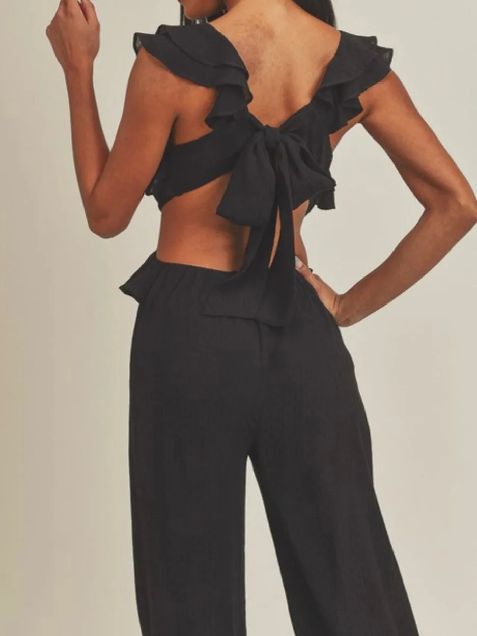 Black Ruffled Cutout Jumpsuit