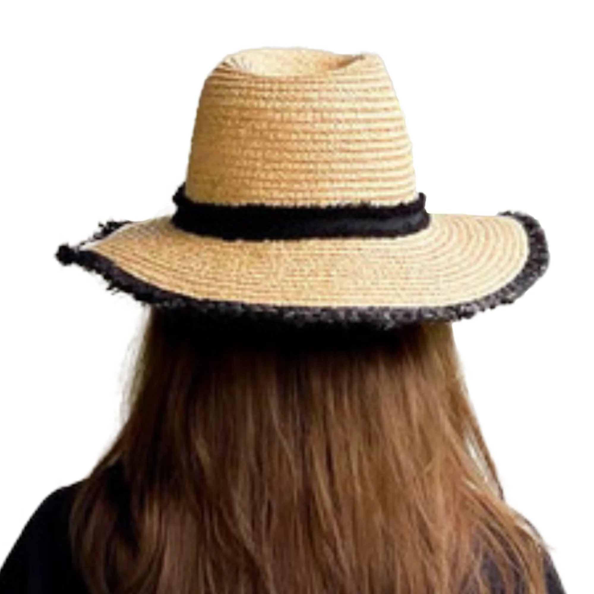 C.C Women's Natural Raffia Frayed Edge UV Protection Panama Sun Hat