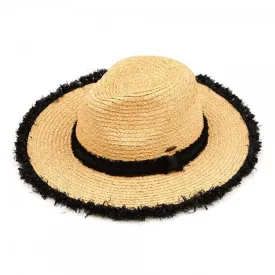 C.C Women's Natural Raffia Frayed Edge UV Protection Panama Sun Hat