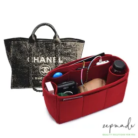 Chanel Deauville Canvas Tote Organizer Insert, Bag Organizer with Single Bottle Holder and Exterior Pockets