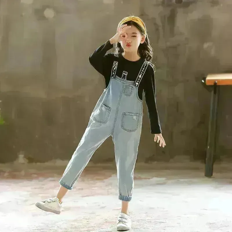 Children Jeans  Denim Strap Romper Jumpsuit Pant