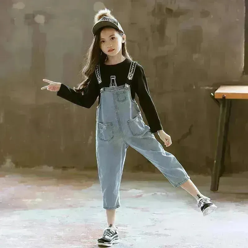 Children Jeans  Denim Strap Romper Jumpsuit Pant