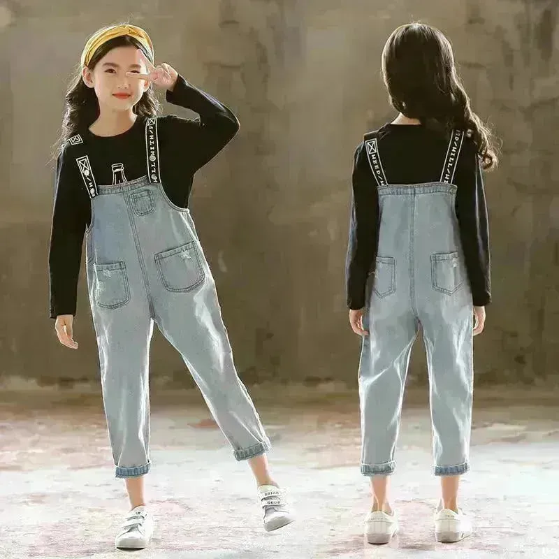Children Jeans  Denim Strap Romper Jumpsuit Pant