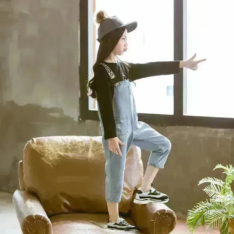 Children Jeans  Denim Strap Romper Jumpsuit Pant