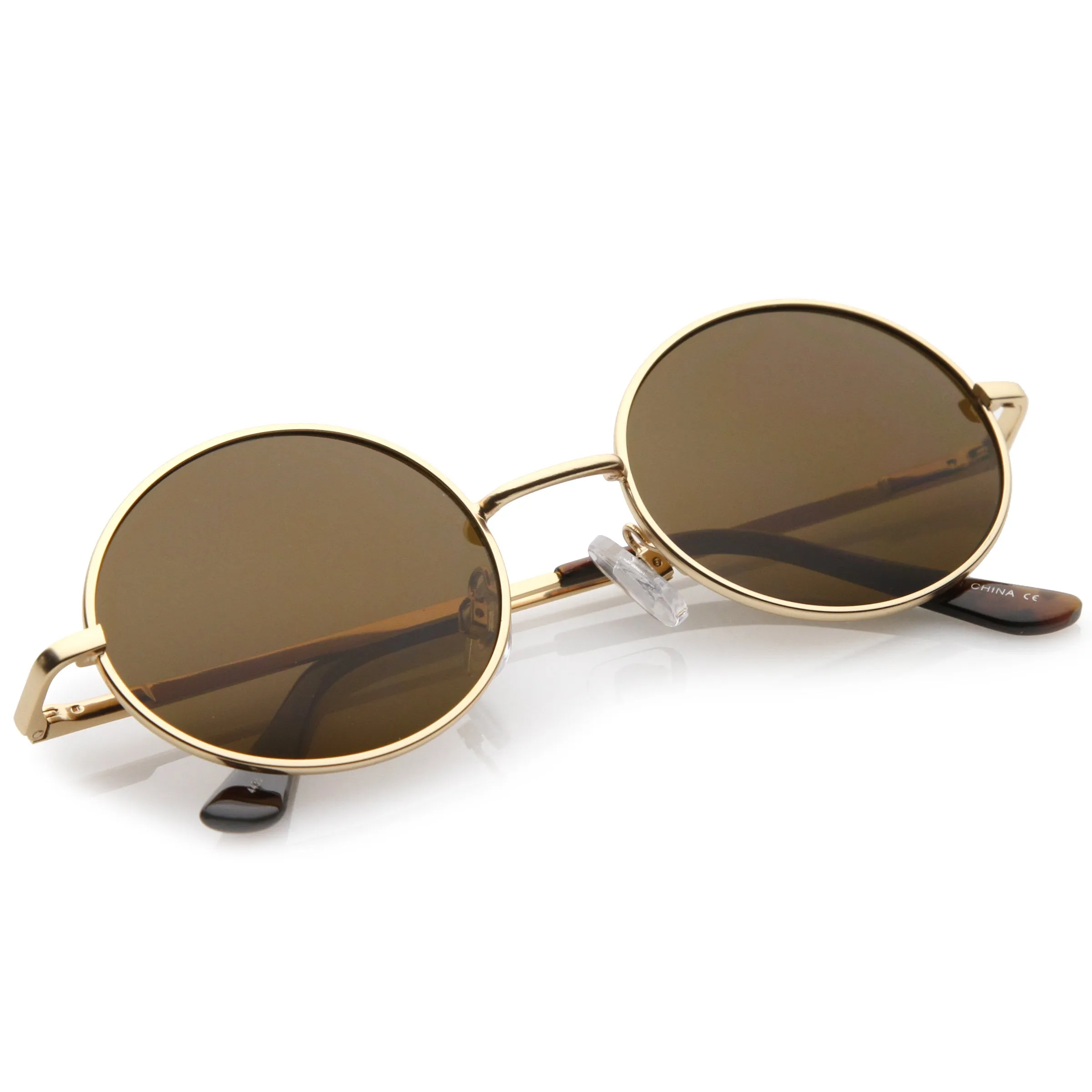 Classic Retro 90's Round Oval Flat Lens Metal Sunglasses C138