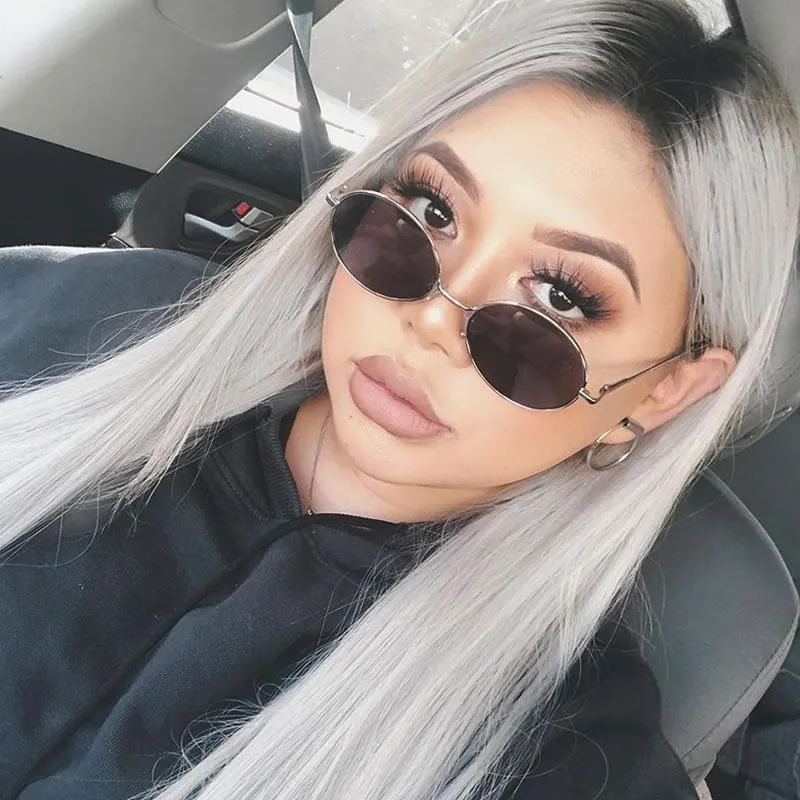 Classic Retro 90's Round Oval Flat Lens Metal Sunglasses C138