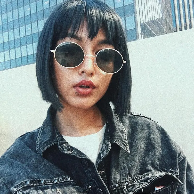 Classic Retro 90's Round Oval Flat Lens Metal Sunglasses C138