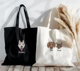 Custom EMBROIDERED Pet Portrait Canvas Tote, Custom Dog Portrait, Dog Bag, Pet Face Gift, Dog Mom Gift, Dog Embroidery, Personalized Gifts