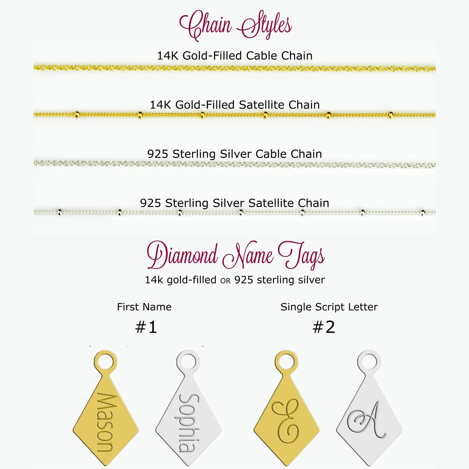 Diamond Shaped Birthstone and Name Necklace : February Purple Amethyst