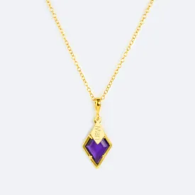 Diamond Shaped Birthstone and Name Necklace : February Purple Amethyst