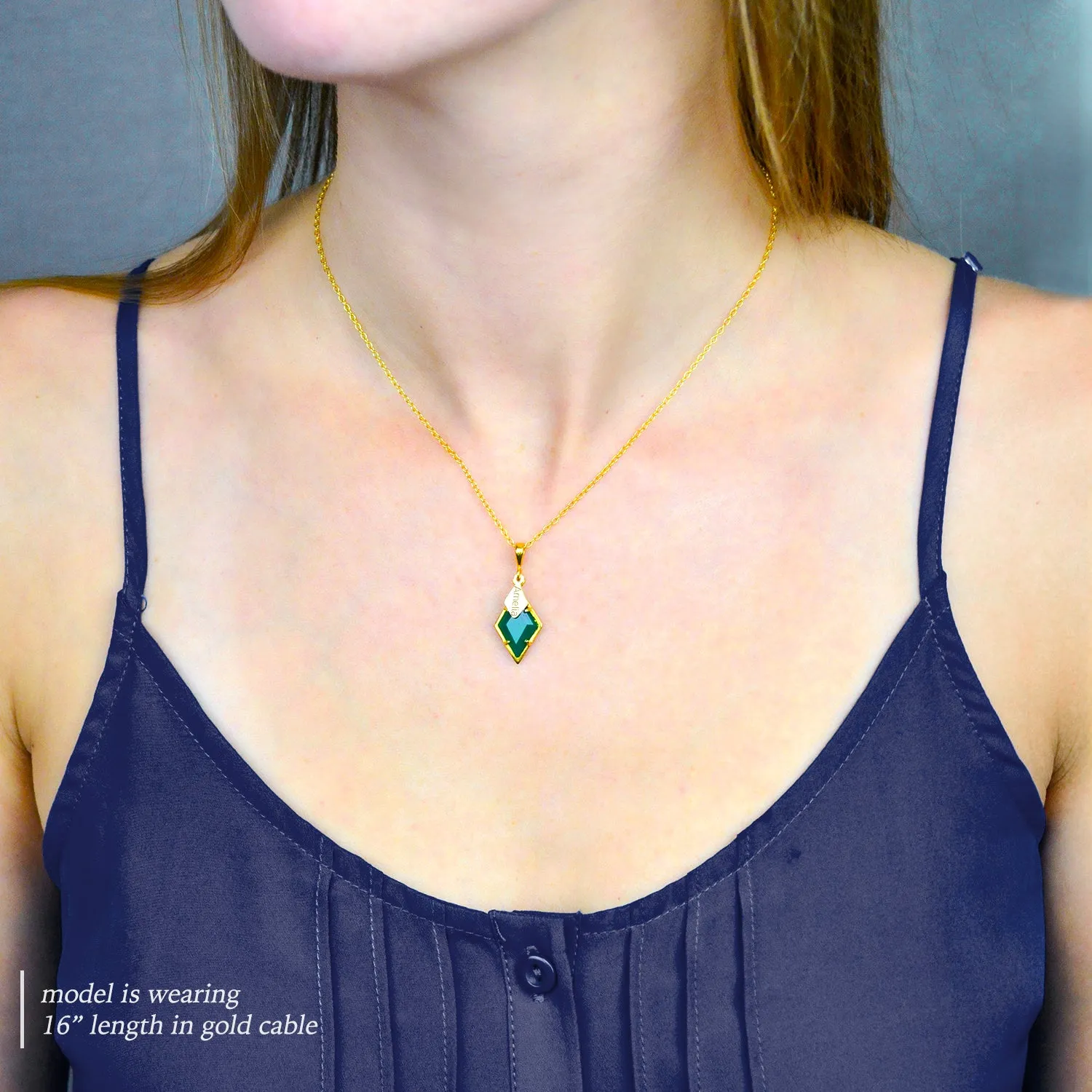 Diamond Shaped Birthstone and Name Necklace : February Purple Amethyst