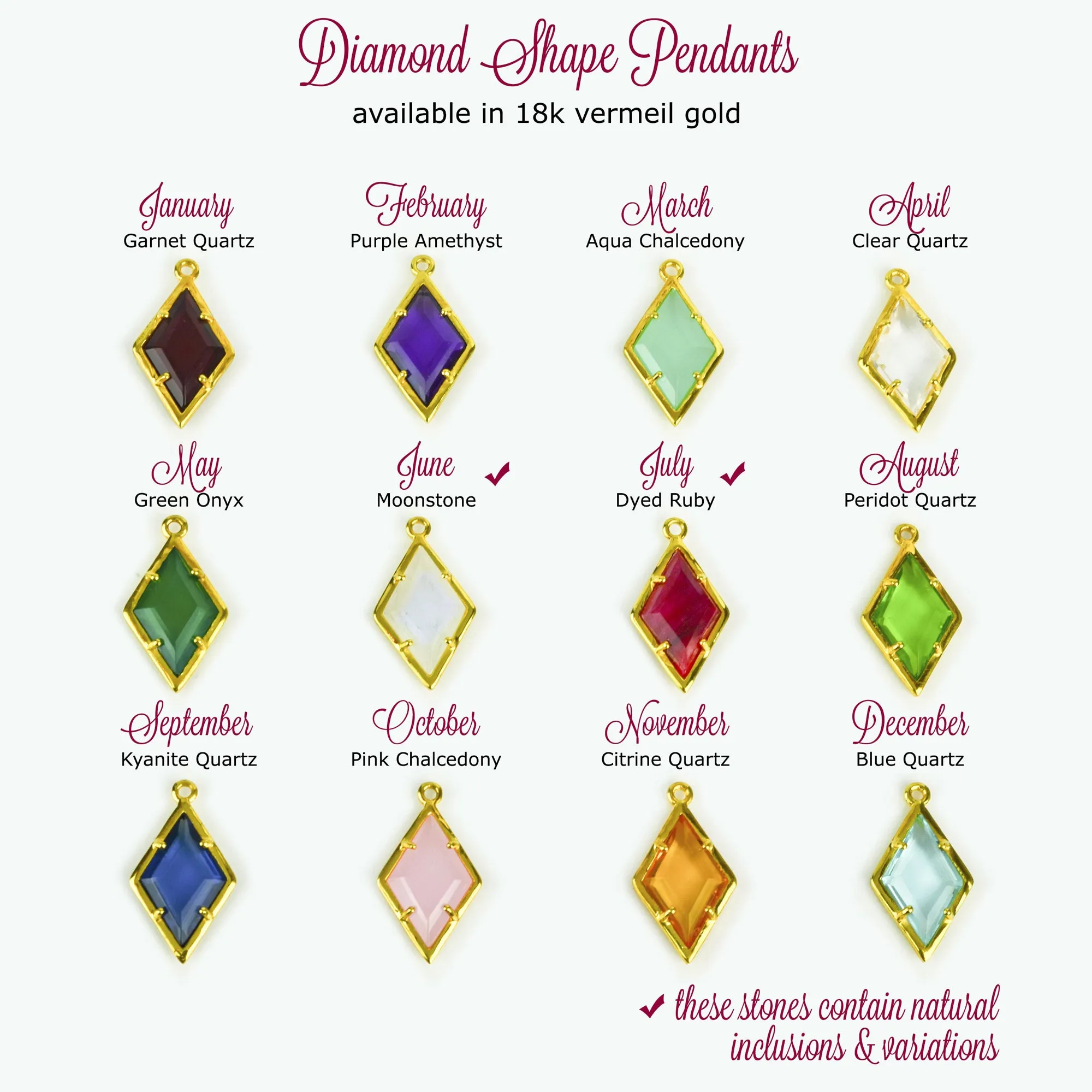 Diamond Shaped Birthstone and Name Necklace : February Purple Amethyst