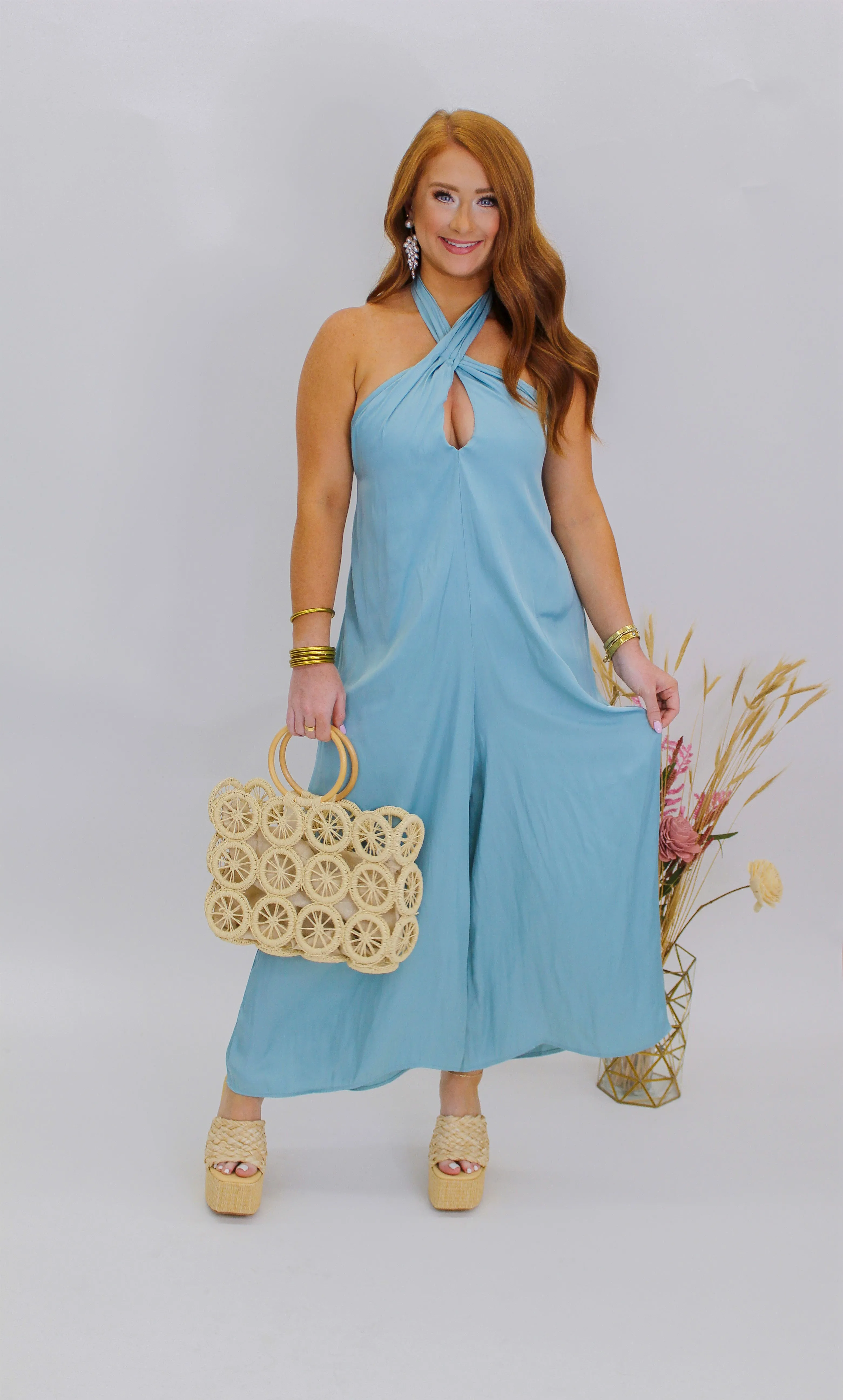 Dreamy Halter Neck Jumpsuit- Sky