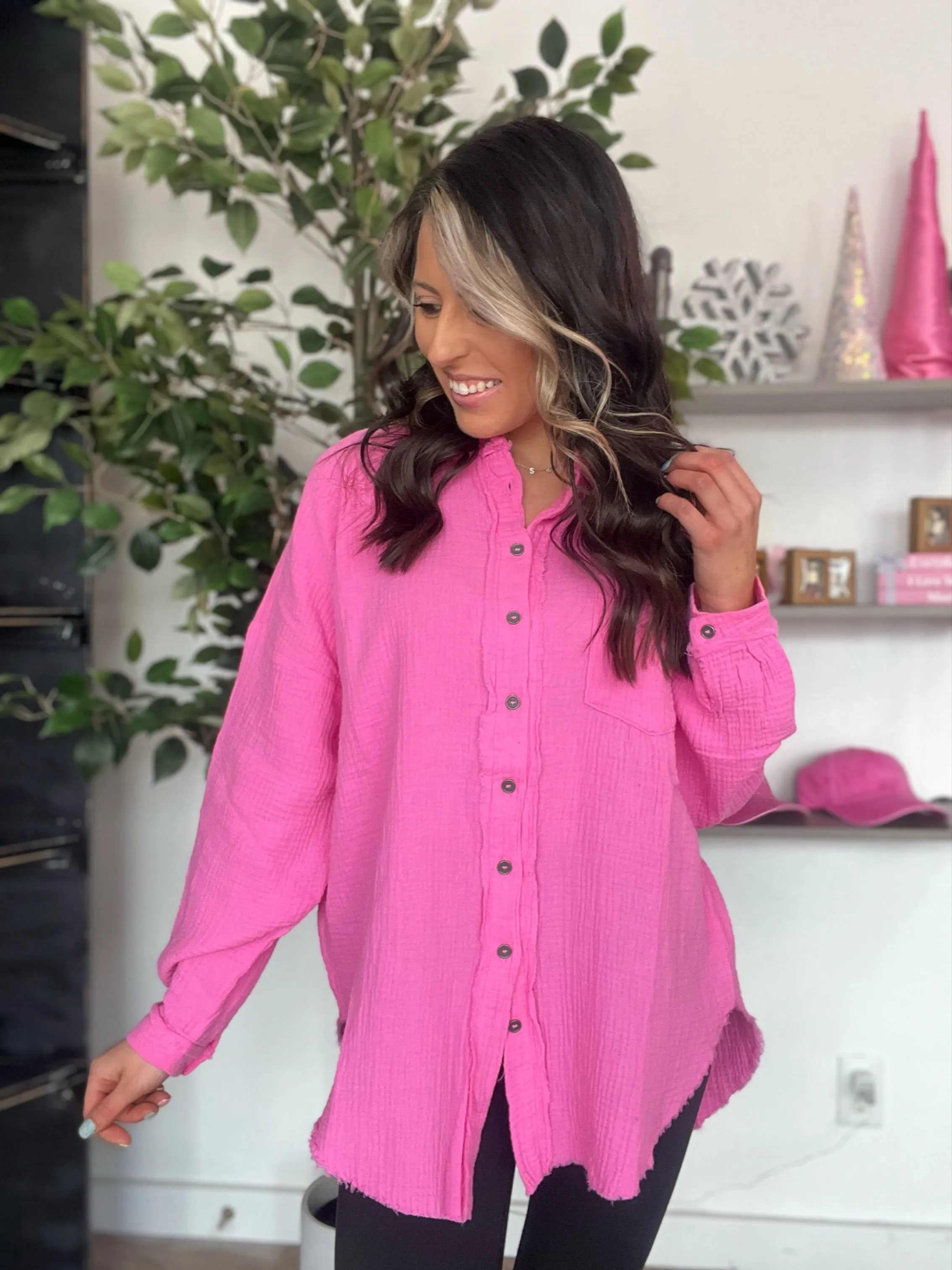 Fancy Like Button Up, Candy Pink