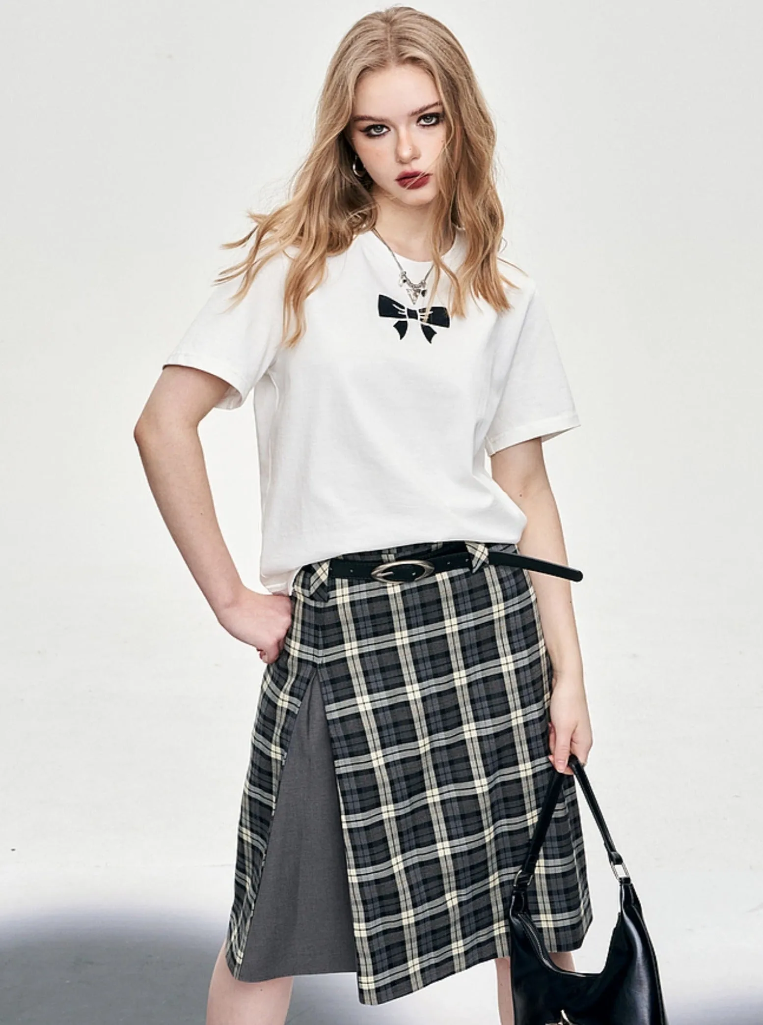 Gray Plaid A-Line Skirt