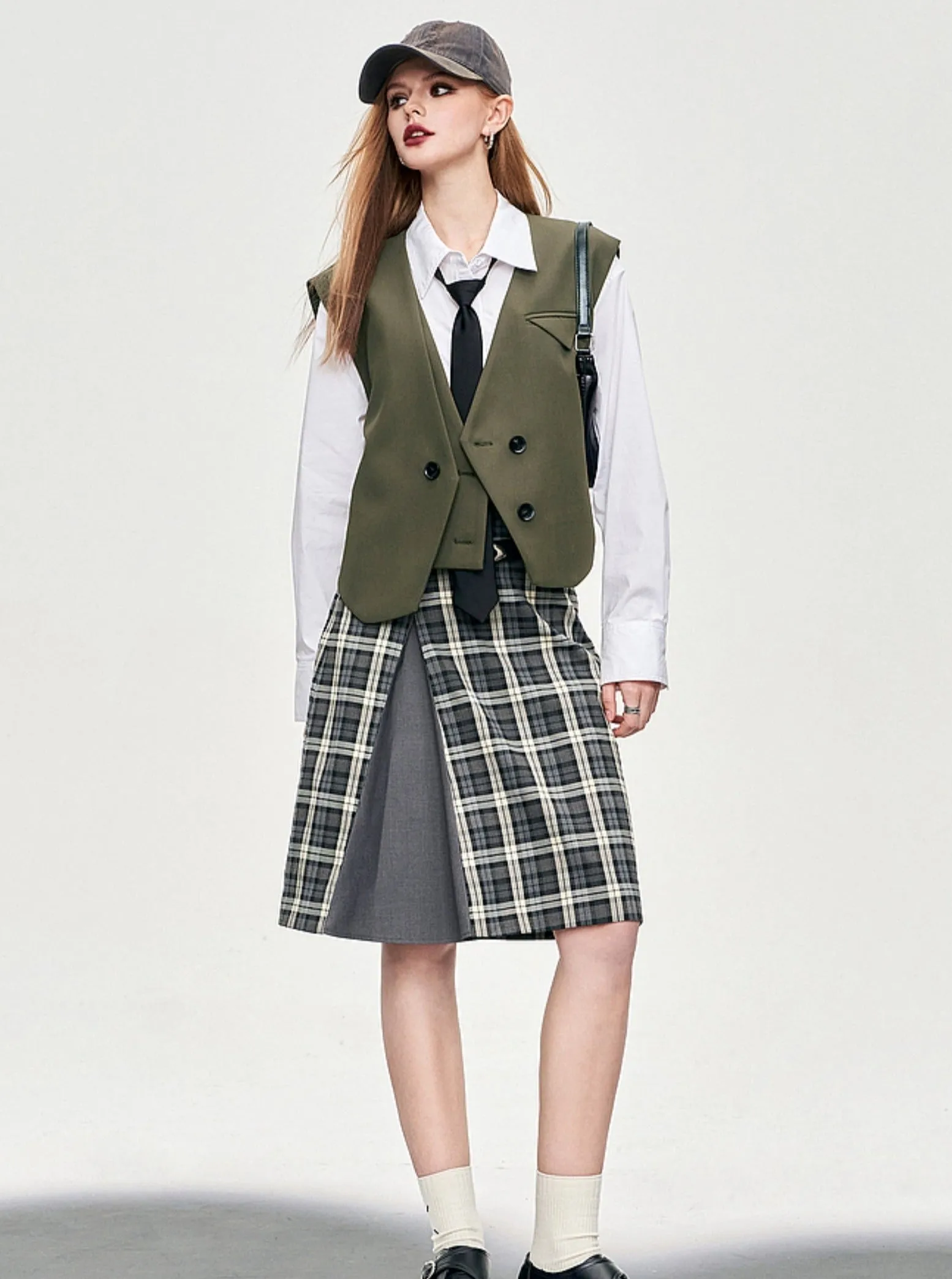 Gray Plaid A-Line Skirt