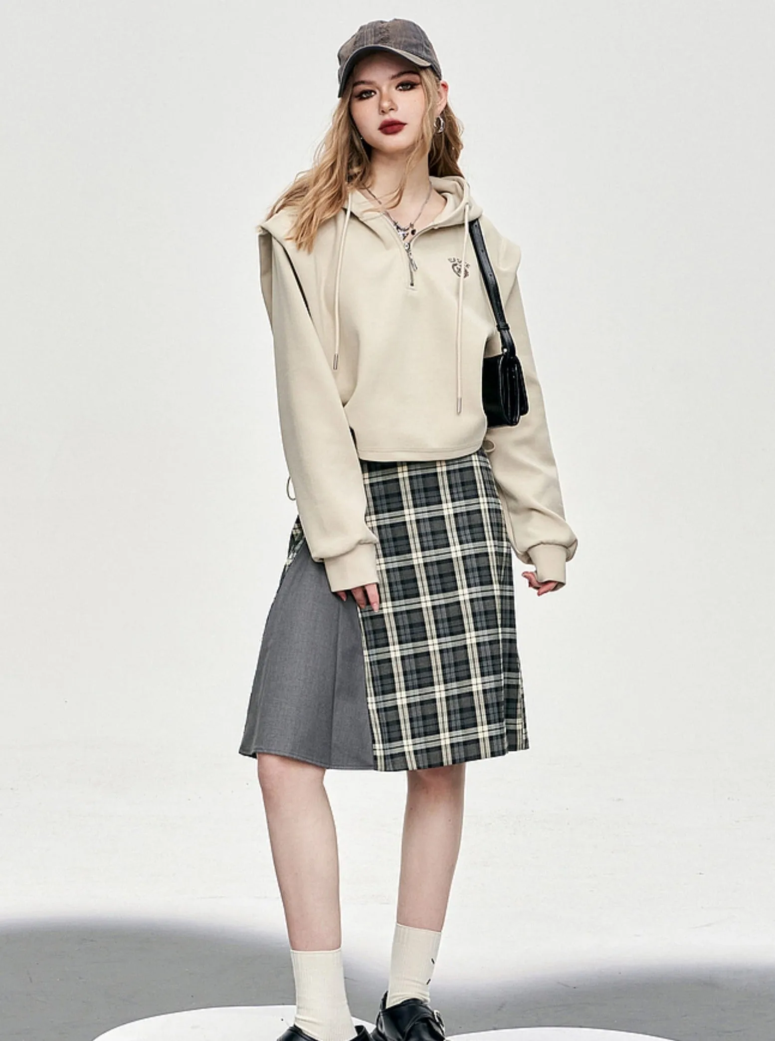 Gray Plaid A-Line Skirt