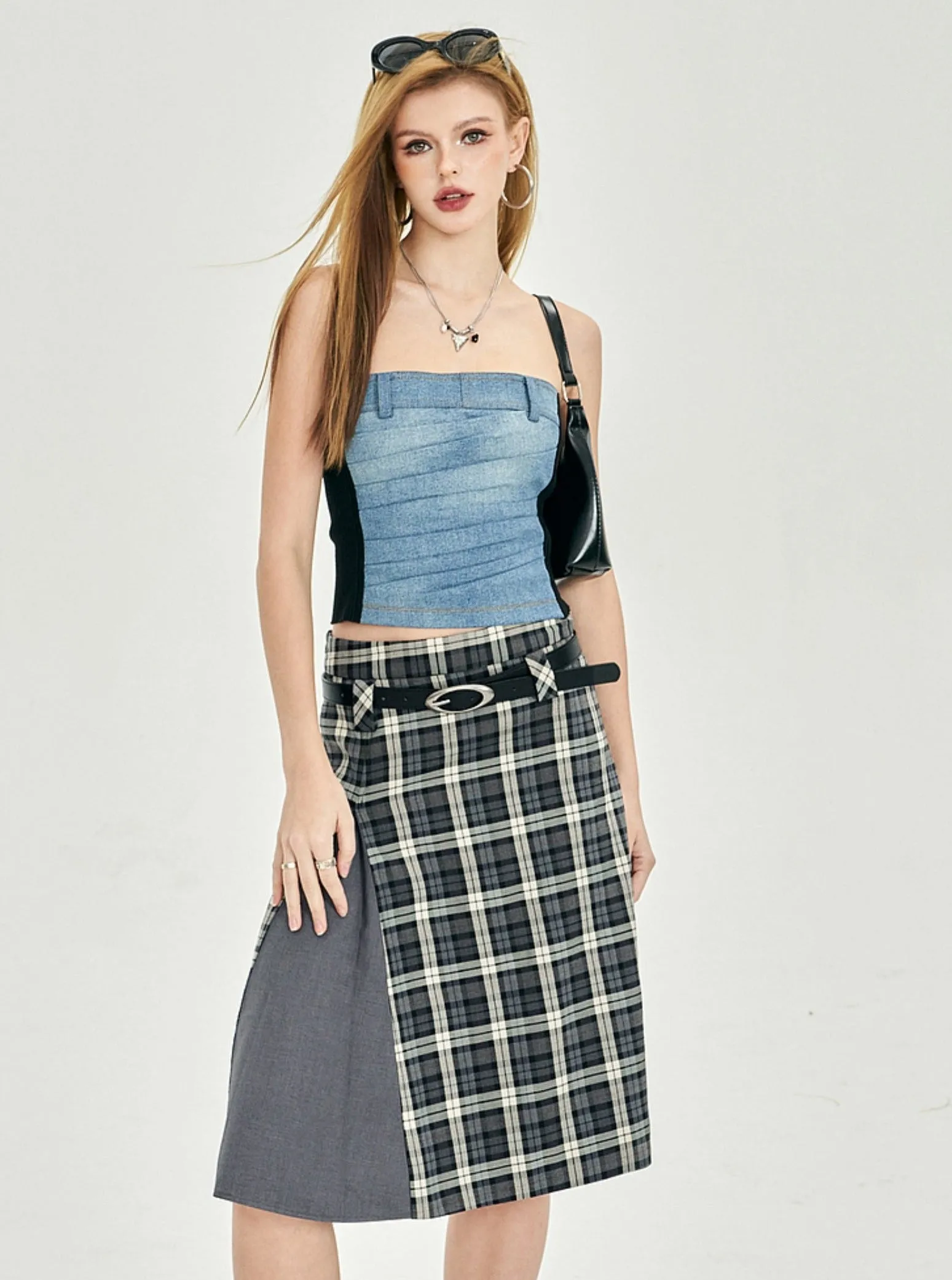 Gray Plaid A-Line Skirt