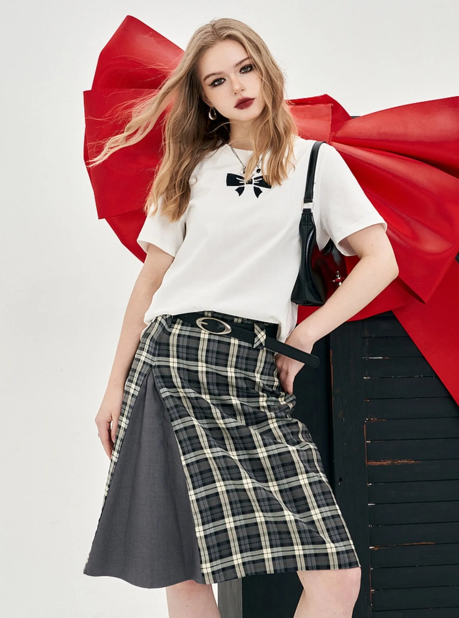 Gray Plaid A-Line Skirt