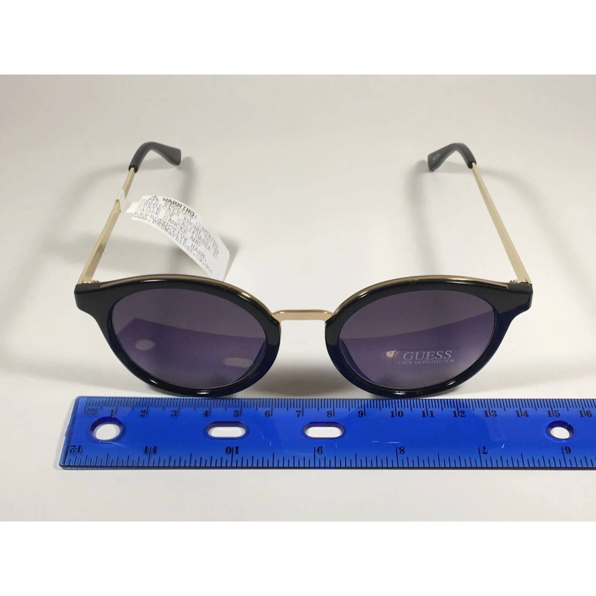 Guess Round Sunglasses GF0305 01C Black Gloss Gold Frame Gray Purple Smoke Gradient Lens