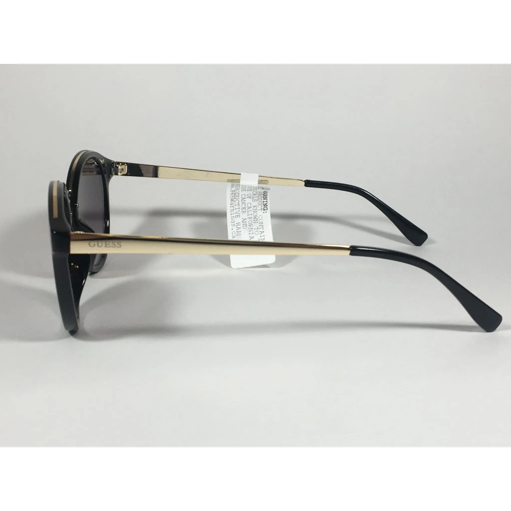 Guess Round Sunglasses GF0305 01C Black Gloss Gold Frame Gray Purple Smoke Gradient Lens