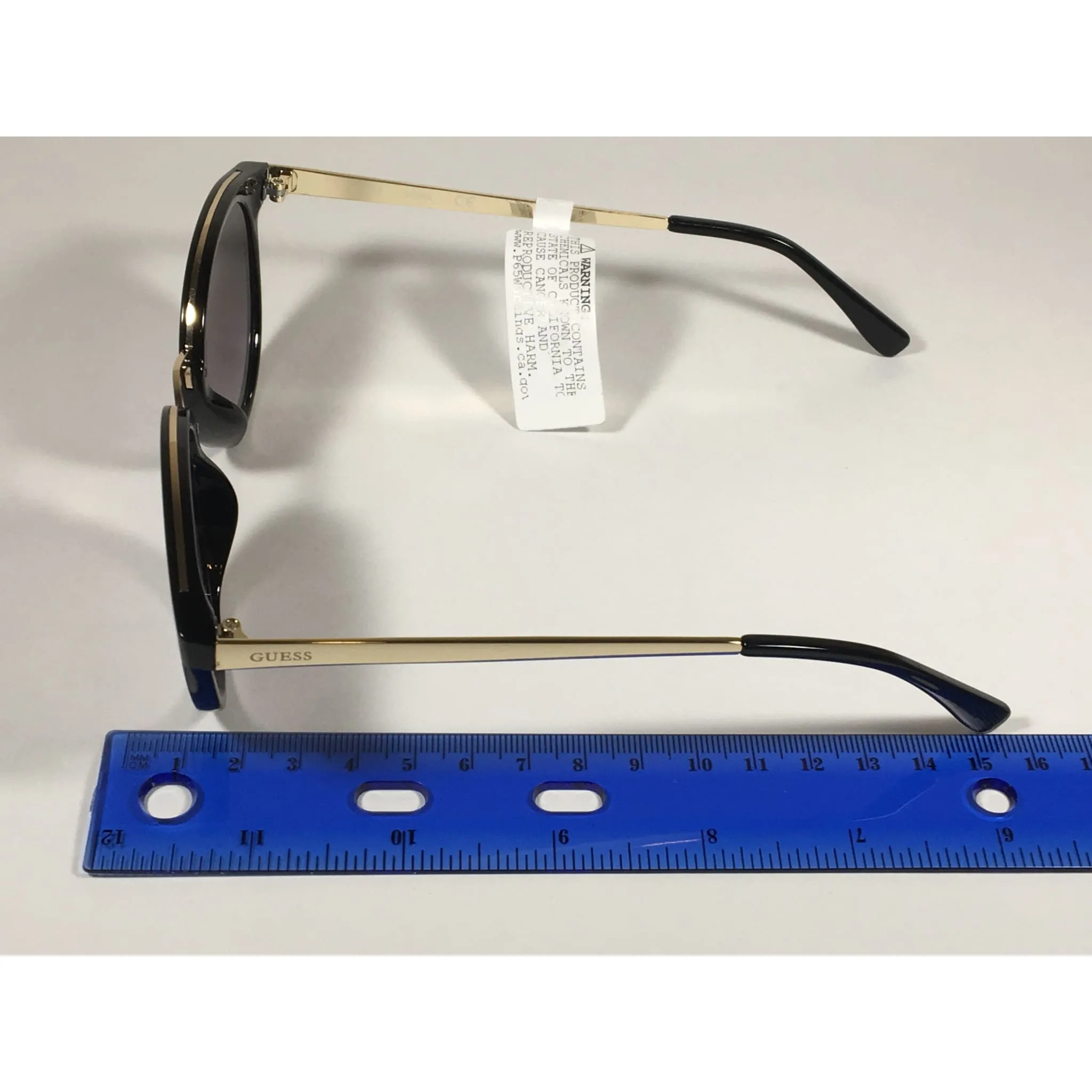 Guess Round Sunglasses GF0305 01C Black Gloss Gold Frame Gray Purple Smoke Gradient Lens
