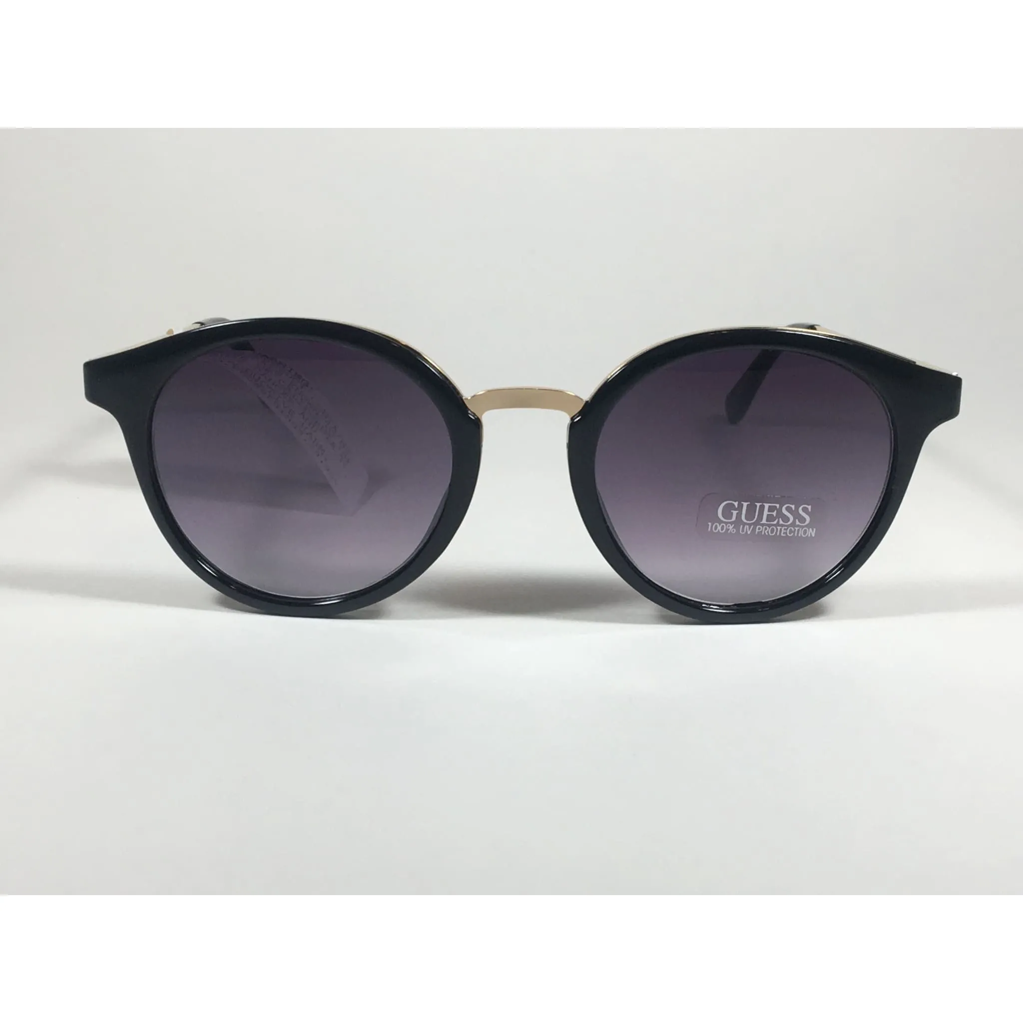 Guess Round Sunglasses GF0305 01C Black Gloss Gold Frame Gray Purple Smoke Gradient Lens