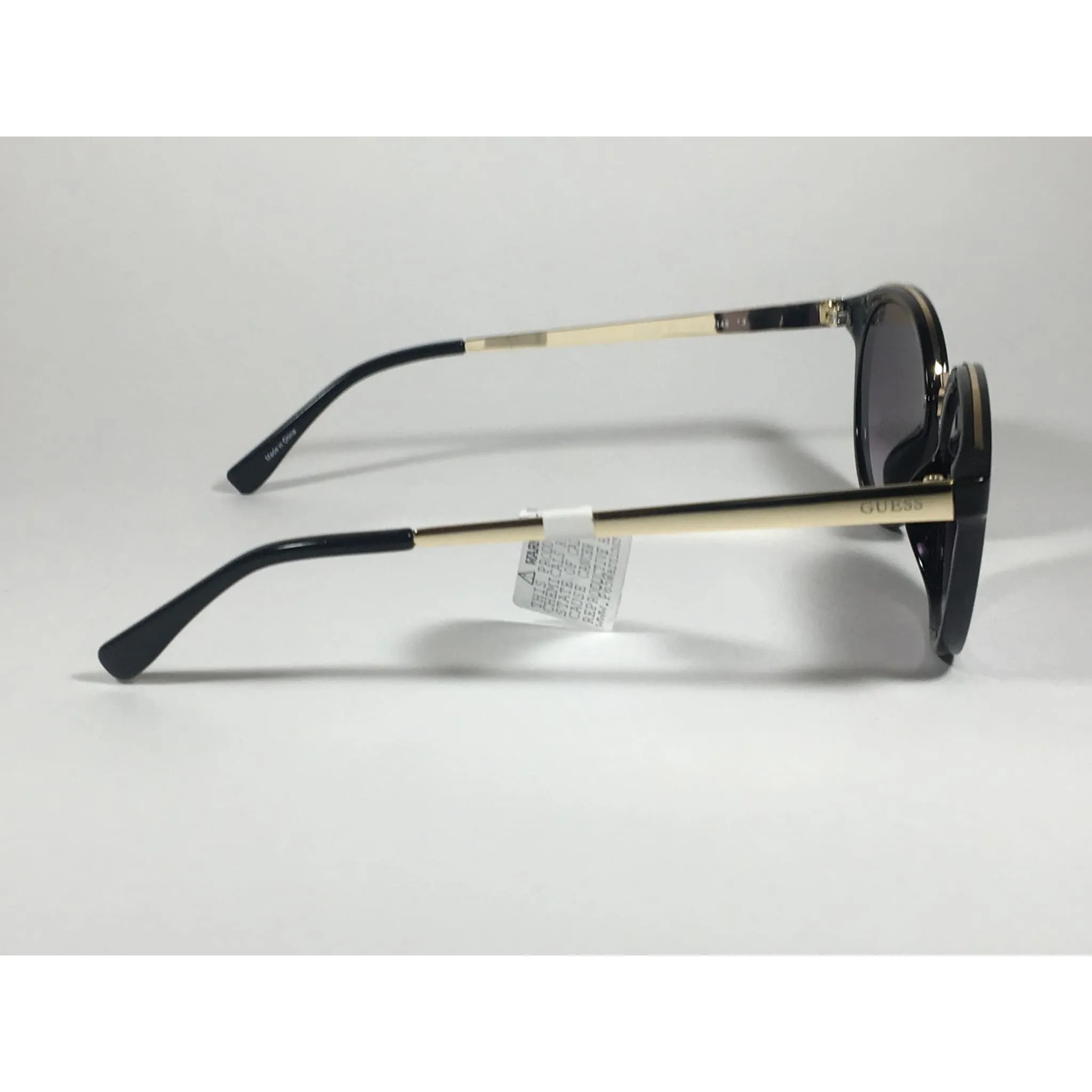 Guess Round Sunglasses GF0305 01C Black Gloss Gold Frame Gray Purple Smoke Gradient Lens