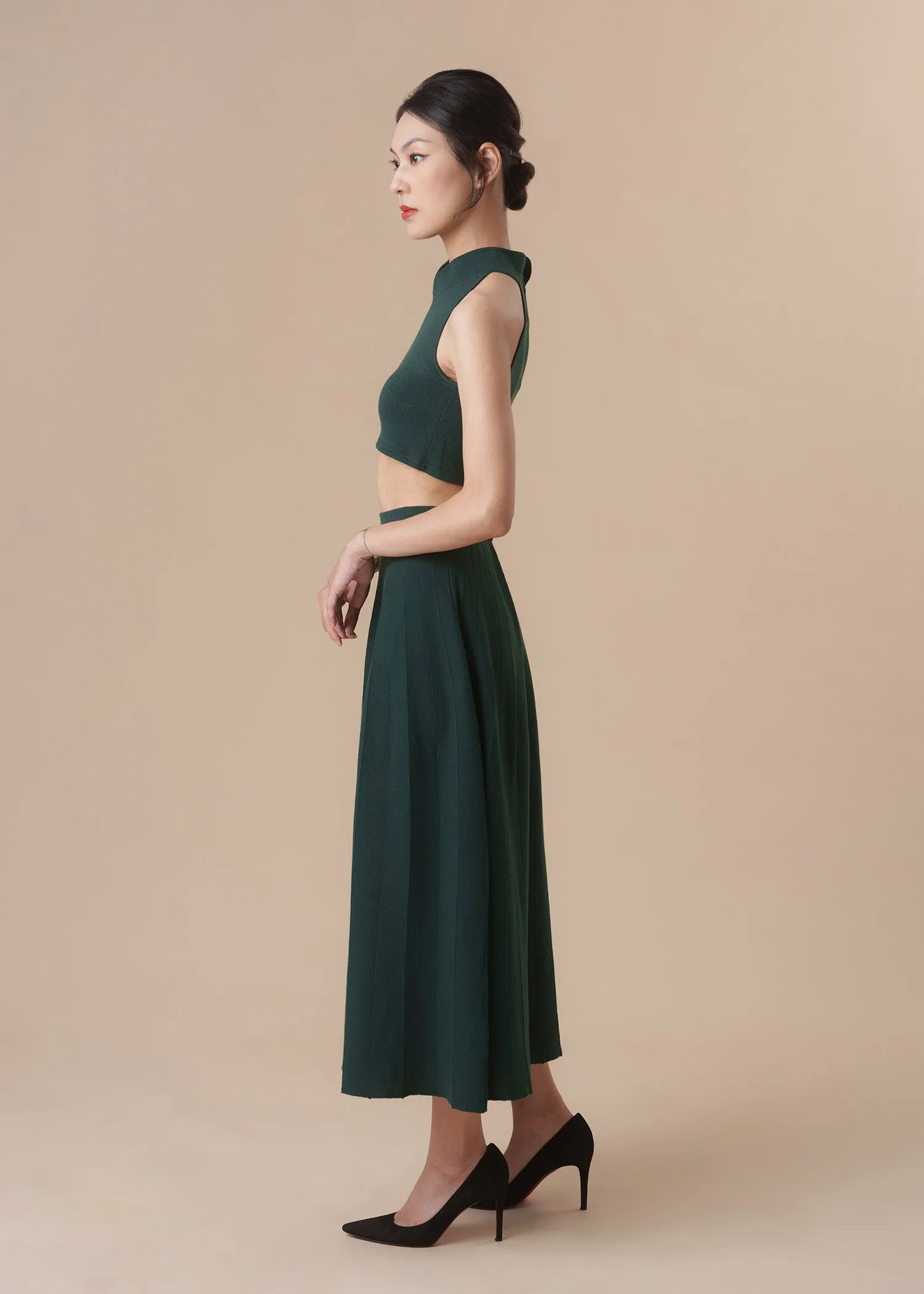 Halter Knitted Qipao Co-ord Set (Forest Green)
