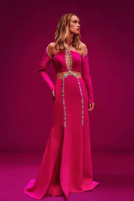 Halter Neck A-line Dress with Swarovski Crystals