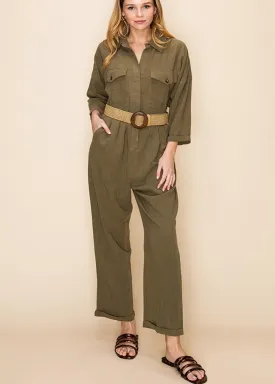Hanna Long Sleeve Olive Jumpsuit